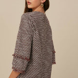 Textured Fringe-Trim Woven Top
