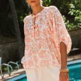 Plus Boho Printed Blouse: Peach Wave