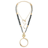 Black Beaded Tapered Hoop Necklace
