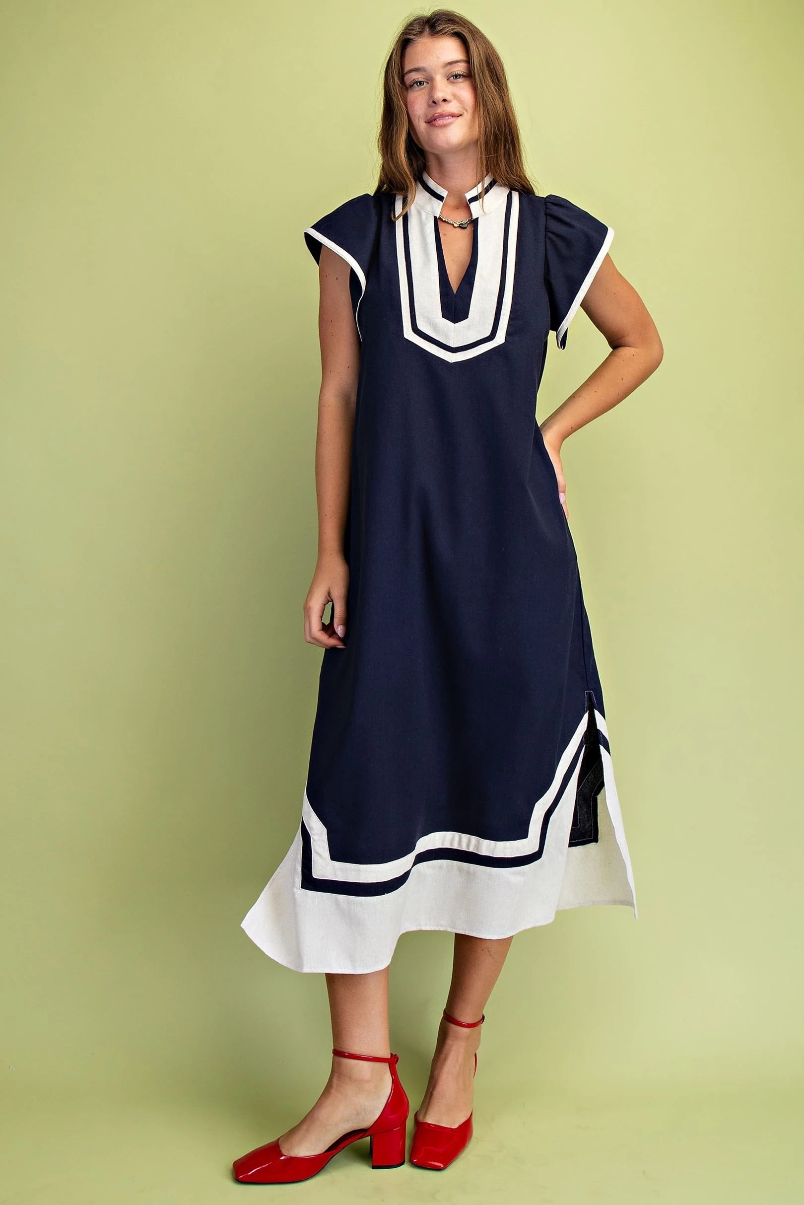 coastal elegant dress Pink Coastal Elegance Belted Midi Dress Medium
