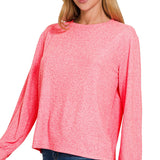 Soft Mélange Hacci Round Neck Long Sleeve Tee – Fuchsia