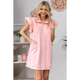 Turtle Neck w Front Zipper Ruffle Sleeve Dress