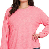 PLUS Soft Mélange Hacci Round Neck Long Sleeve Tee – Fuchsia