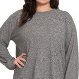 PLUS Soft Mélange Hacci Round Neck Long Sleeve Tee – Black