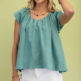 Dusty Mint Linen V-Neck Top