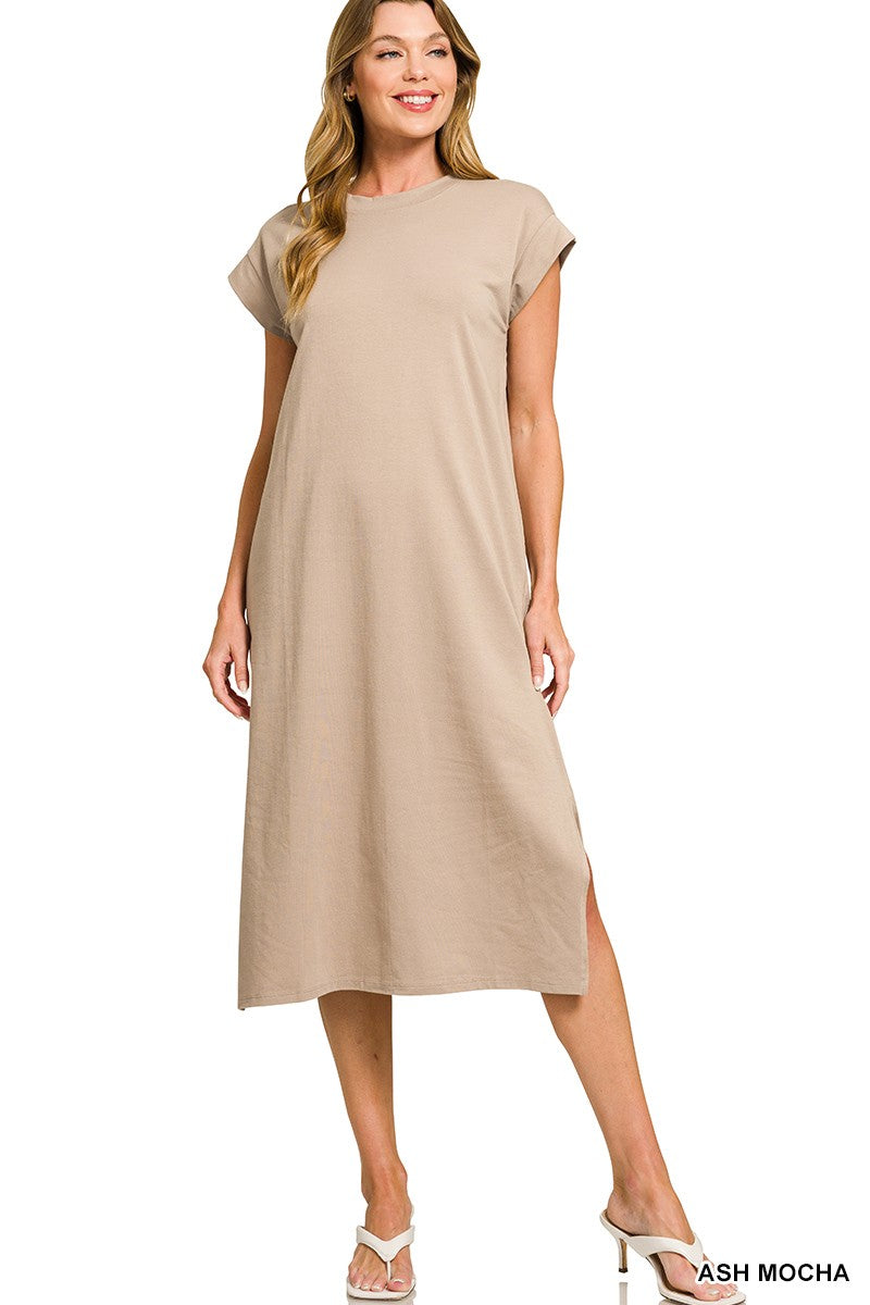 Round Neck Short Sleeve Midi Dress – Ash Mocha – Sweet Serendipity Round Neck Short Sleeve Midi Dress – Ash Mocha – Sweet Serendipity
