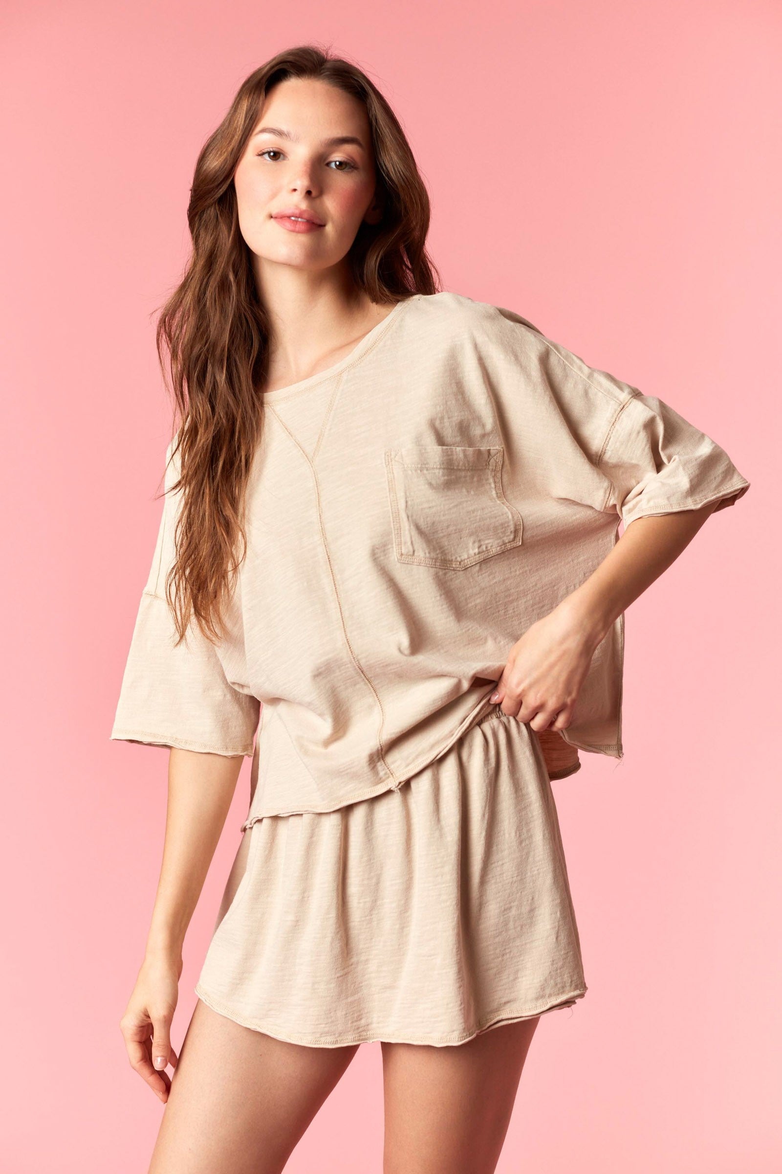 Oatmeal Beige Slub Cotton Skort Set – Sweet Serendipity