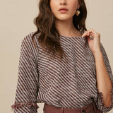 Textured Fringe-Trim Woven Top