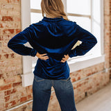Blue Marjorie Long Sleeve Velvet Blouse