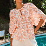 Plus Boho Printed Blouse: Peach Wave