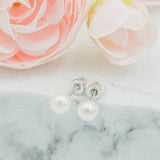 Sterling Silver Screw-Back White Pearl Earrings for Children