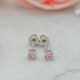 Sterling Silver Screw-Back Pink CZ Stud Earrings Baby & Kids