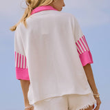 Plus Color Block French Terry Collared Top