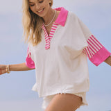 Color Block French Terry Collared Top: White