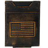 American Flag Burnished Leather Magnetic Front Pocket Wallet