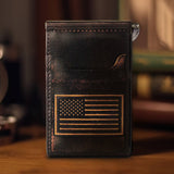 American Flag Burnished Leather Front Pocket Clip Wallet