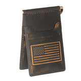 American Flag Burnished Leather Front Pocket Clip Wallet