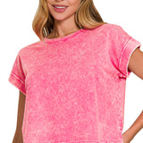 Pink Washed Cuff Top
