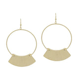 Worn Gold Open Circle with Fan 2" Earring