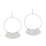 Worn Silver Open Circle with Fan 2" Earring