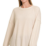 Curvy Beige Exposed Seam Dropped Shoulder Sweater