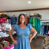 Chambray Flutter V-Neck Mini Dress