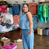 Sky Blue Button-Back Sleeveless Top