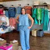 Sky Blue Button-Back Sleeveless Top