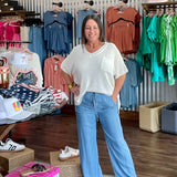 High-Waist Chambray Trousers