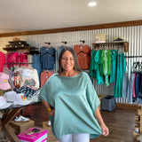 Sage Satin Dolman Sleeve Blouse