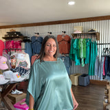 Sage Satin Dolman Sleeve Blouse