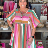 Multi Stripe Babydoll Dress