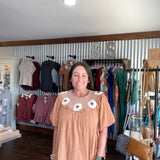 Solid Textured Round Neck Bubble Sleeve Top