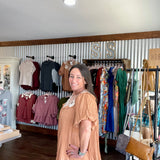 Solid Textured Round Neck Bubble Sleeve Top