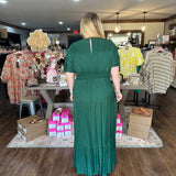 Emerald Satin Ruffle Maxi Dress