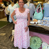 Floral V Neck Pink Dress