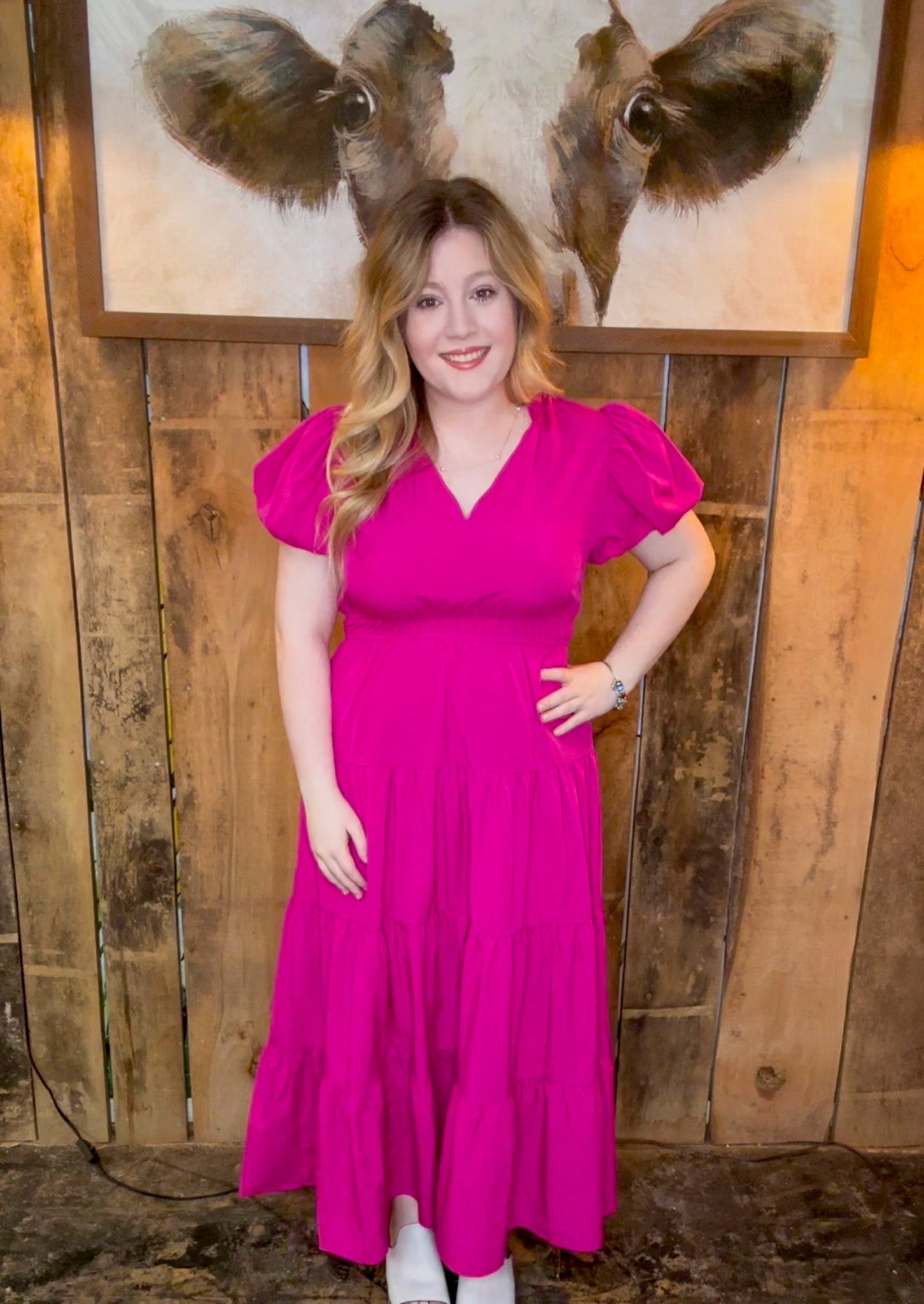midi dress magenta Tia Silk Wrap Midi Dress