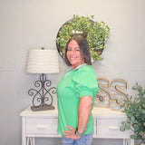 Striped Collar Puff Sleeve Polo – Apple Green