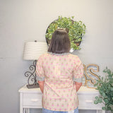 Floral Stripe Accent Puff Sleeve Top – Ecru