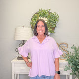 Curvy Lilac Cotton Gauze Oversized Short Sleeve Top