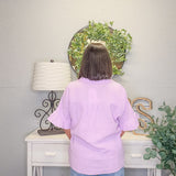 Curvy Lilac Cotton Gauze Oversized Short Sleeve Top
