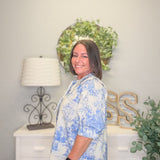 Vintage Print Button-Up Blouse