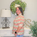 Tulip Trim Puff Sleeve Blouse – Peach Multi