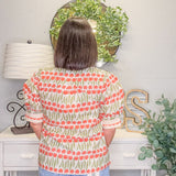 Tulip Trim Puff Sleeve Blouse – Peach Multi