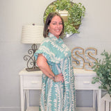 Printed Puff Sleeve Midi Dress – Dusty Mint & Cream