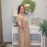 Latte Button Down Midi Dress