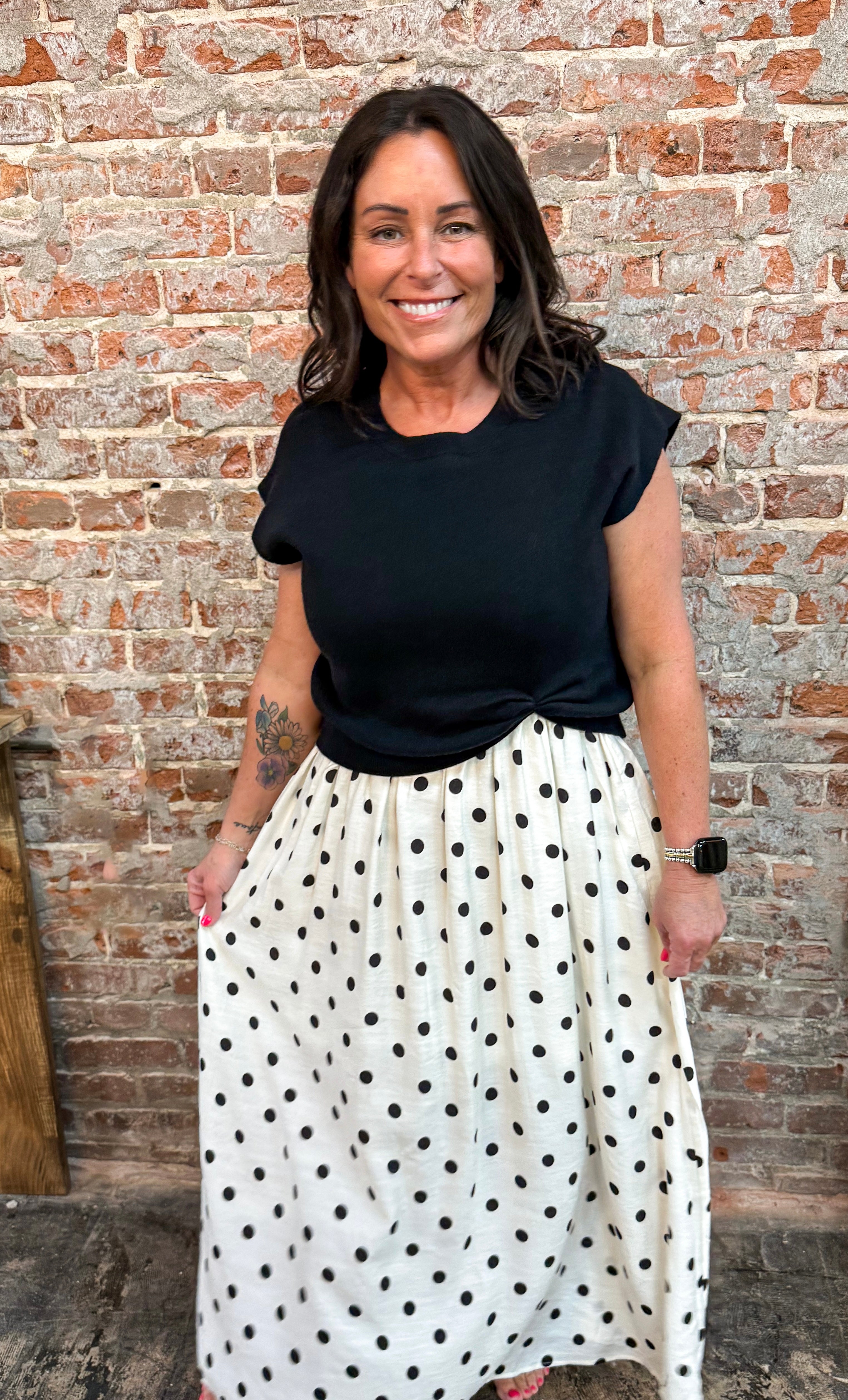 Polka Dot Midi Dress Set with Detachable Black Sweater – Sweet Serendipity
