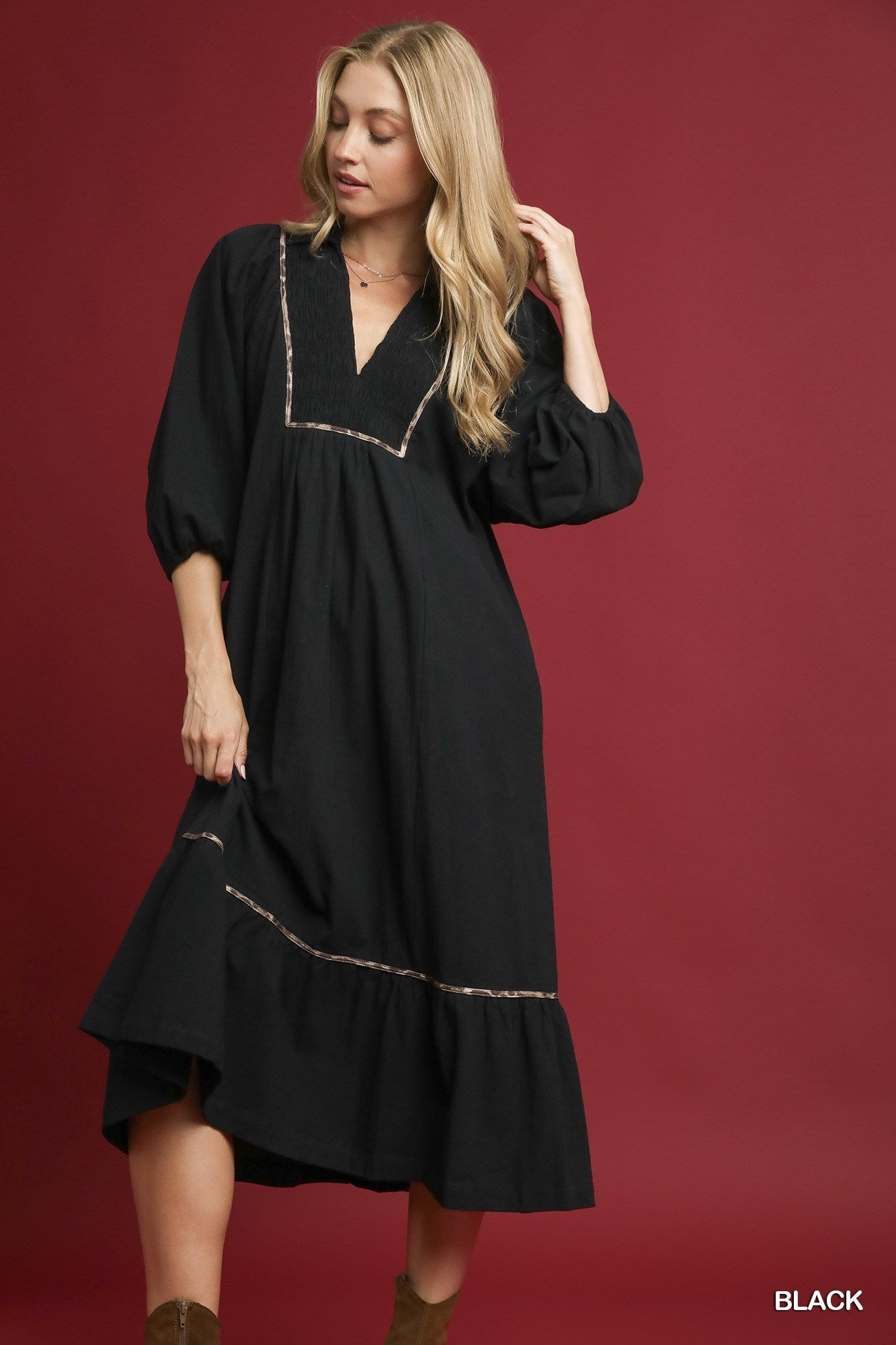 Black Midi Dress with Animal Print Contrast 1XL Black Midi Dress with Animal Print Contrast 1XL