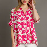 Two-Tone Abstract Satin Button Down