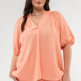 Scrunch Sleeve V-Neck Blouse